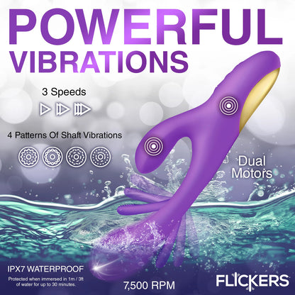 Tri-Flick Flicking Silicone Rabbit Vibrator -  Purple INM-AH411