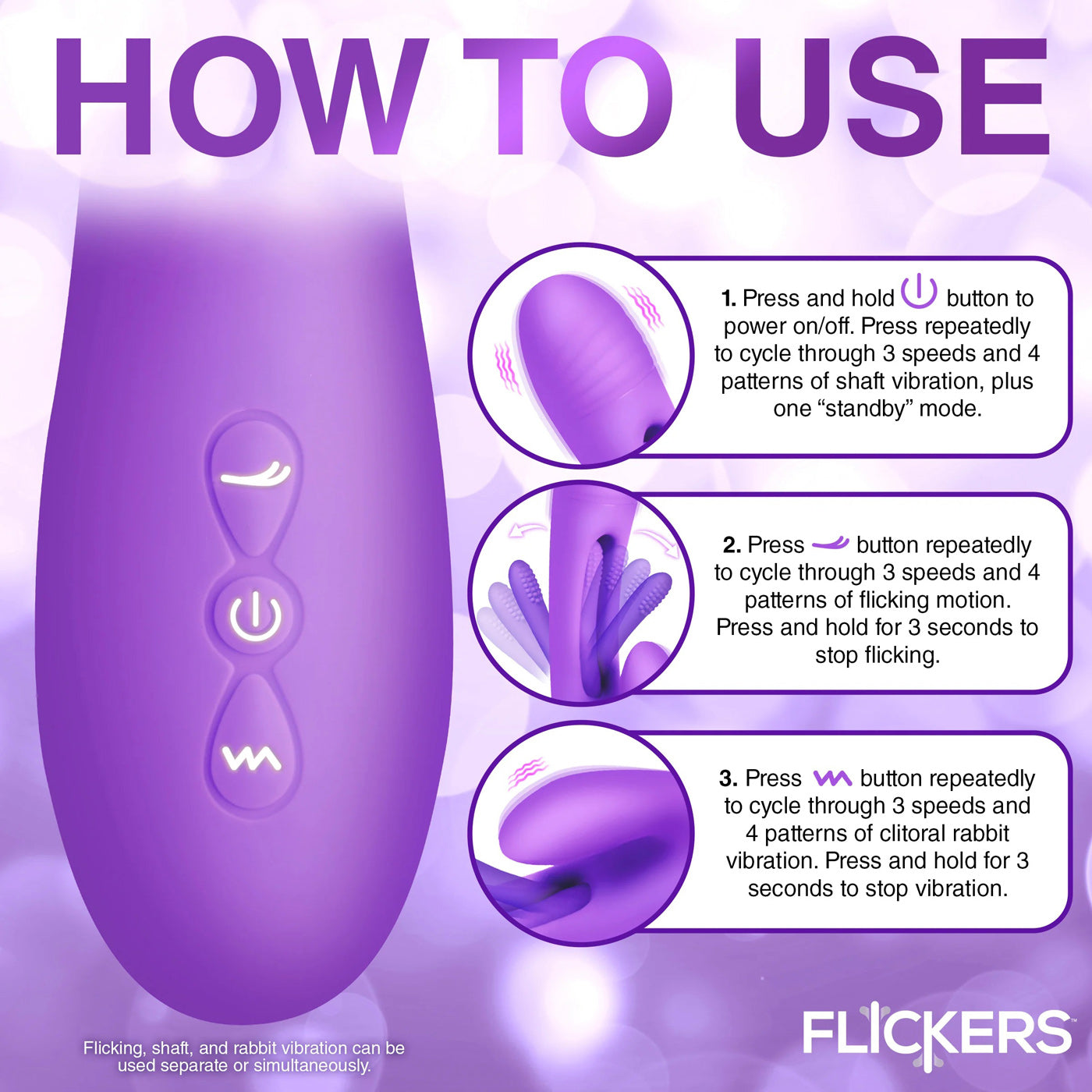 Tri-Flick Flicking Silicone Rabbit Vibrator -  Purple INM-AH411