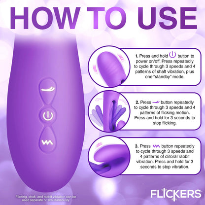 Tri-Flick Flicking Silicone Rabbit Vibrator -  Purple INM-AH411