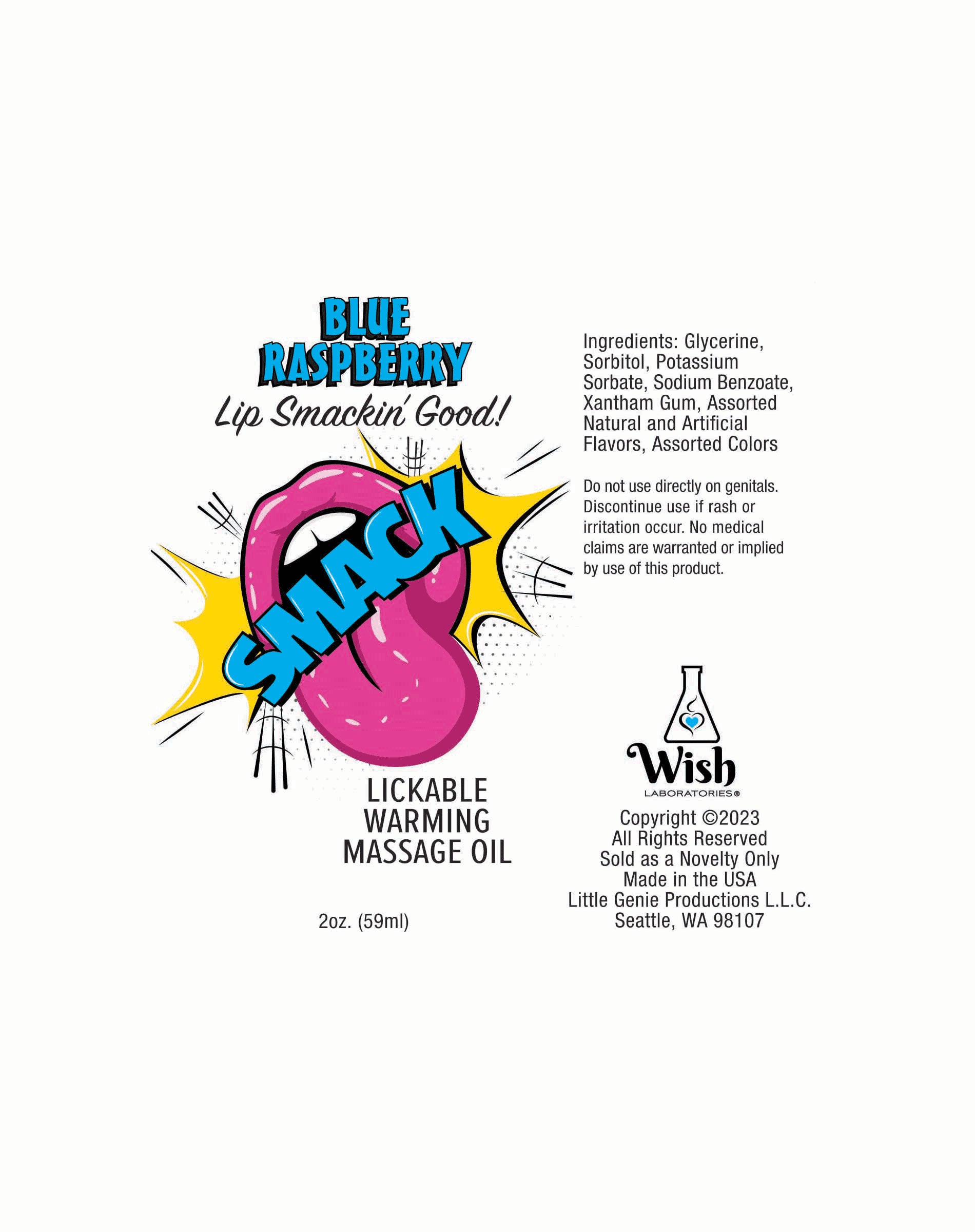 Smack Warming and Lickable Massage Oil - Blue  Raspberry 2 Oz LG-BT405