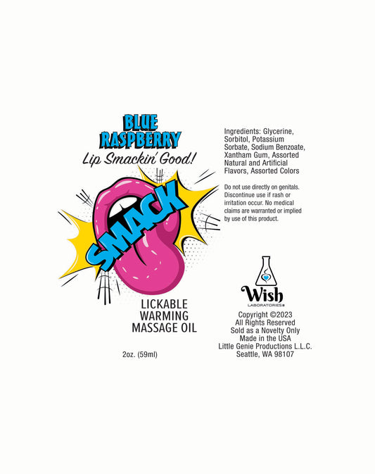 Smack Warming and Lickable Massage Oil - Blue  Raspberry 2 Oz LG-BT405