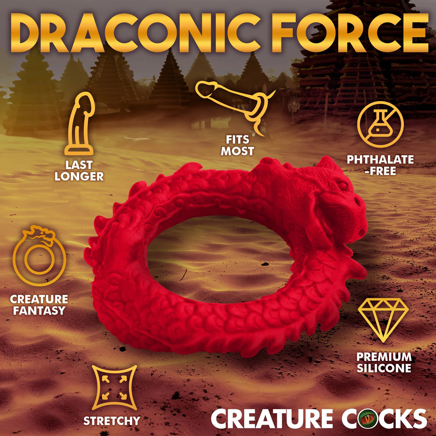 Rise of the Dragon Silicone Cock Ring - Red CC-AH296