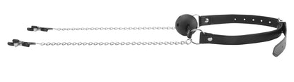 Breathable Ball Gag With Nipple Clamps - Black OU-OU680BLK