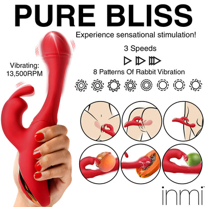 Rabbit Flick Flicking Silicone Rabbit Vibrator -  Red INM-AH389