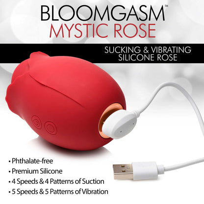 Mystic Rose Sucking and Vibrating Silicone Rose -  Red INM-AH105