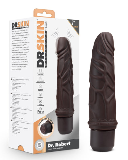 Dr. Skin Silicone - Dr. Robert - 7 Inch Vibrating  Dildo - Brown BL-12096