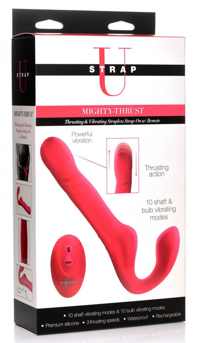 Mighty-Thrust Thrusting and Vibrating Strapless  Strap-on With Remote  - Pink SU-AG934