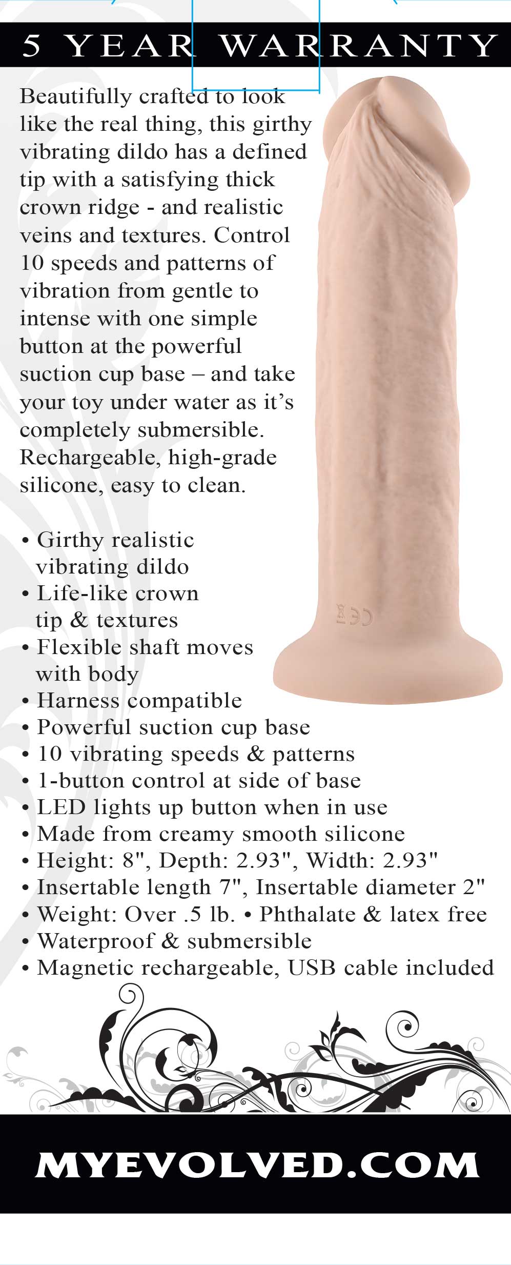 7 Inch Girthy Vibrating Dong - Light EN-RD-2734-2