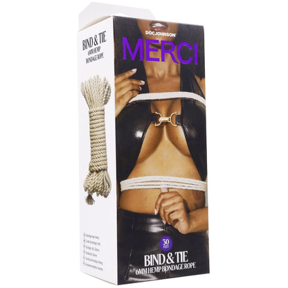 Merci - Bind and Tie - 6mm Hemp Bondage Rope - 30  Feet - Natural DJ2404-22-BX