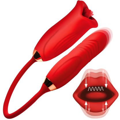 Magic Kiss Kissing Clitoral Stimulator With  Thrusting Vibrator - Red INM-AH421