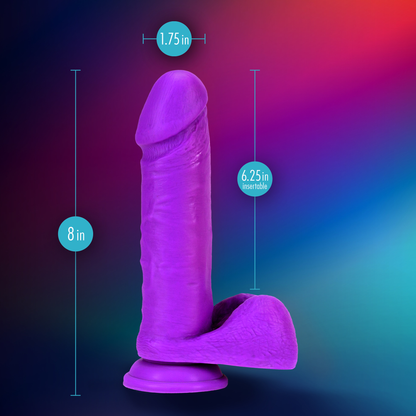 Neo Elite - 8 Inch Silicone Dual Density Cock  With Balls - Neon Purple BL-86701