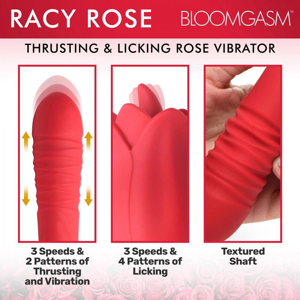 Bloomgasm Racy Rose Thrust and Lick Vibrator - Red INM-AH070