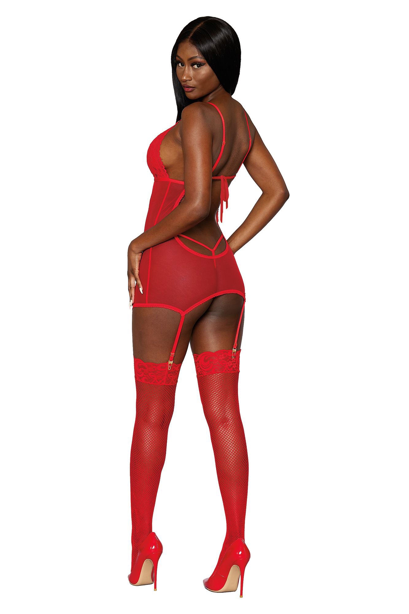 Garter Slip and G-String - One Size - Lipstick Red DG-12702LRDOS