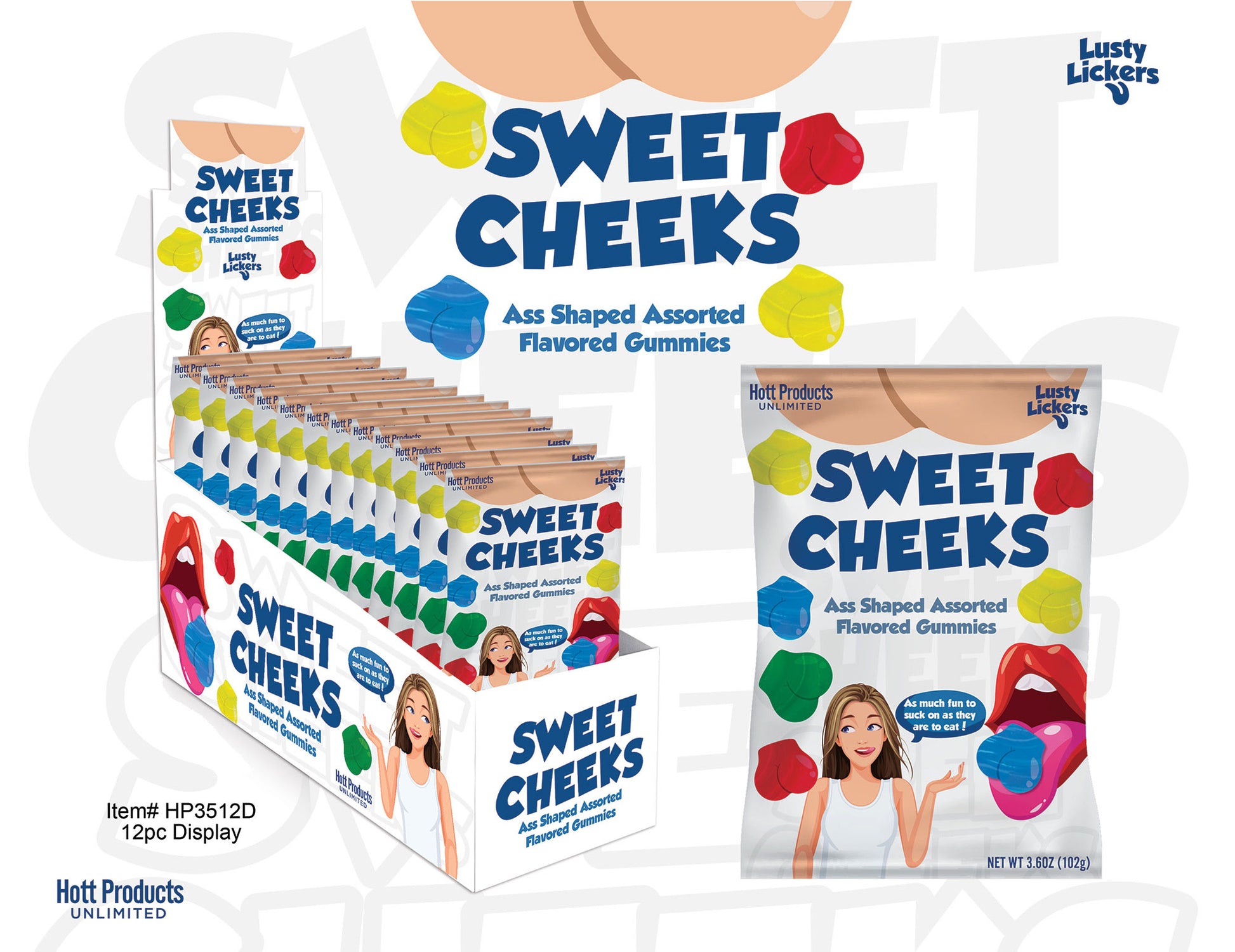 Sweet Cheeks Gummies - Ass Shaped Gummies -  Assorted Flavors HTP3512-D