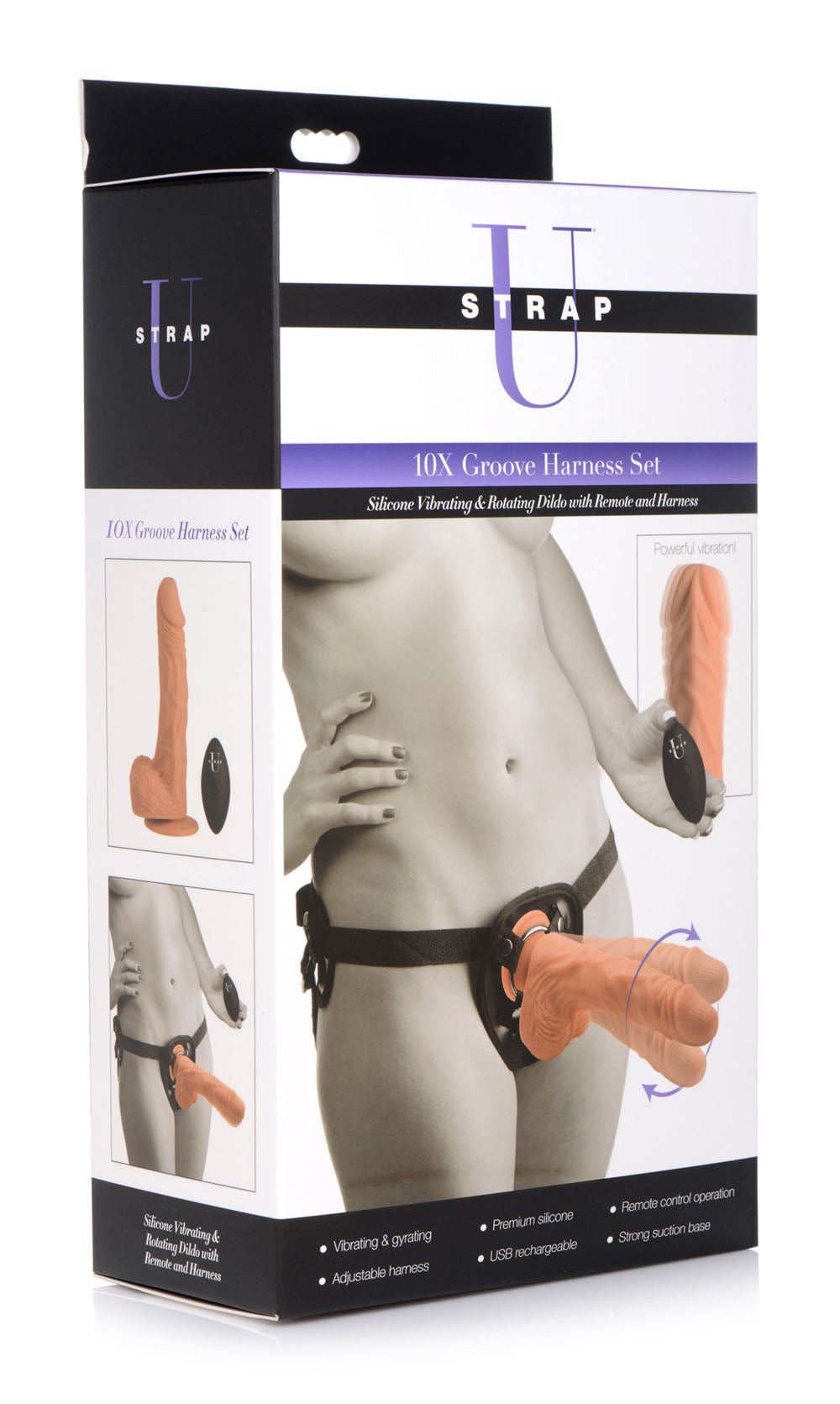 10x Groove Harness With Vibrating & Rotating Dildo - Flesh SU-AG370