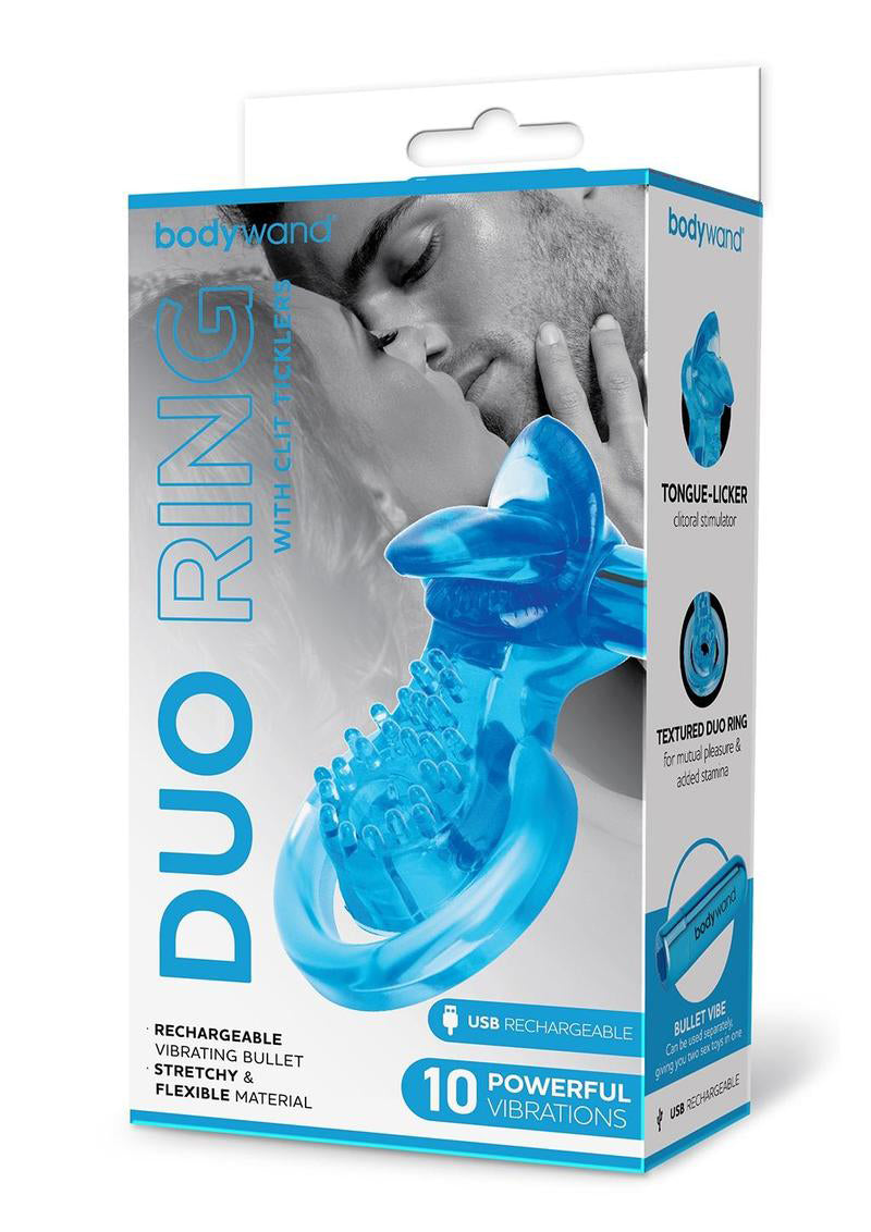 Bodywand Rechargeable Duo Ring With Clit Tickler - Blue X-BW1509