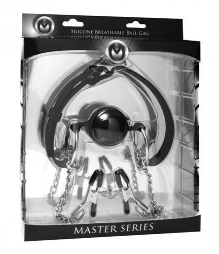 Hinder Silicone Breathable Ball Gag and  Nipple Clamps MS-AD699