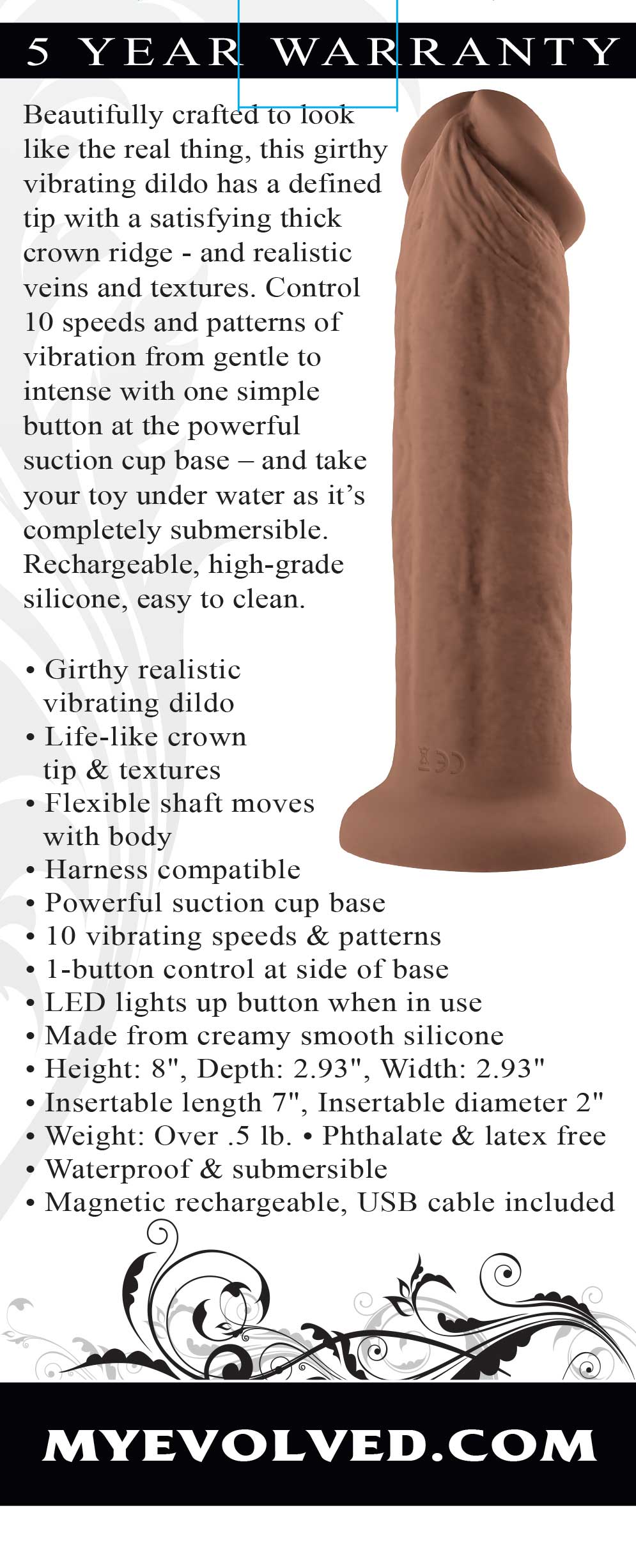 7 Inch Girthy Vibrating Dong - Dark EN-RD-2741-2