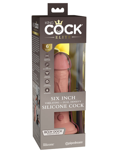 King Cock Elite 6 Inch Vibrating Silicone Dual  Silicone Dual Density Cock - Light PD5776-21