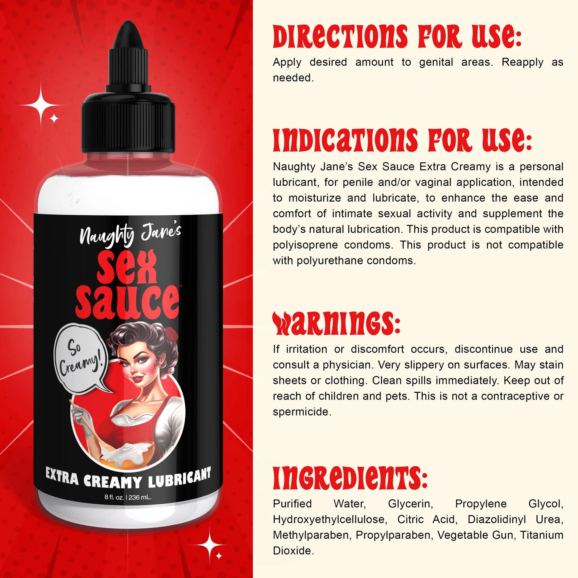 Naughty Jane's Sex Sauce Extra Creamy Lubricant 8 Oz NJ-AH397-8OZ