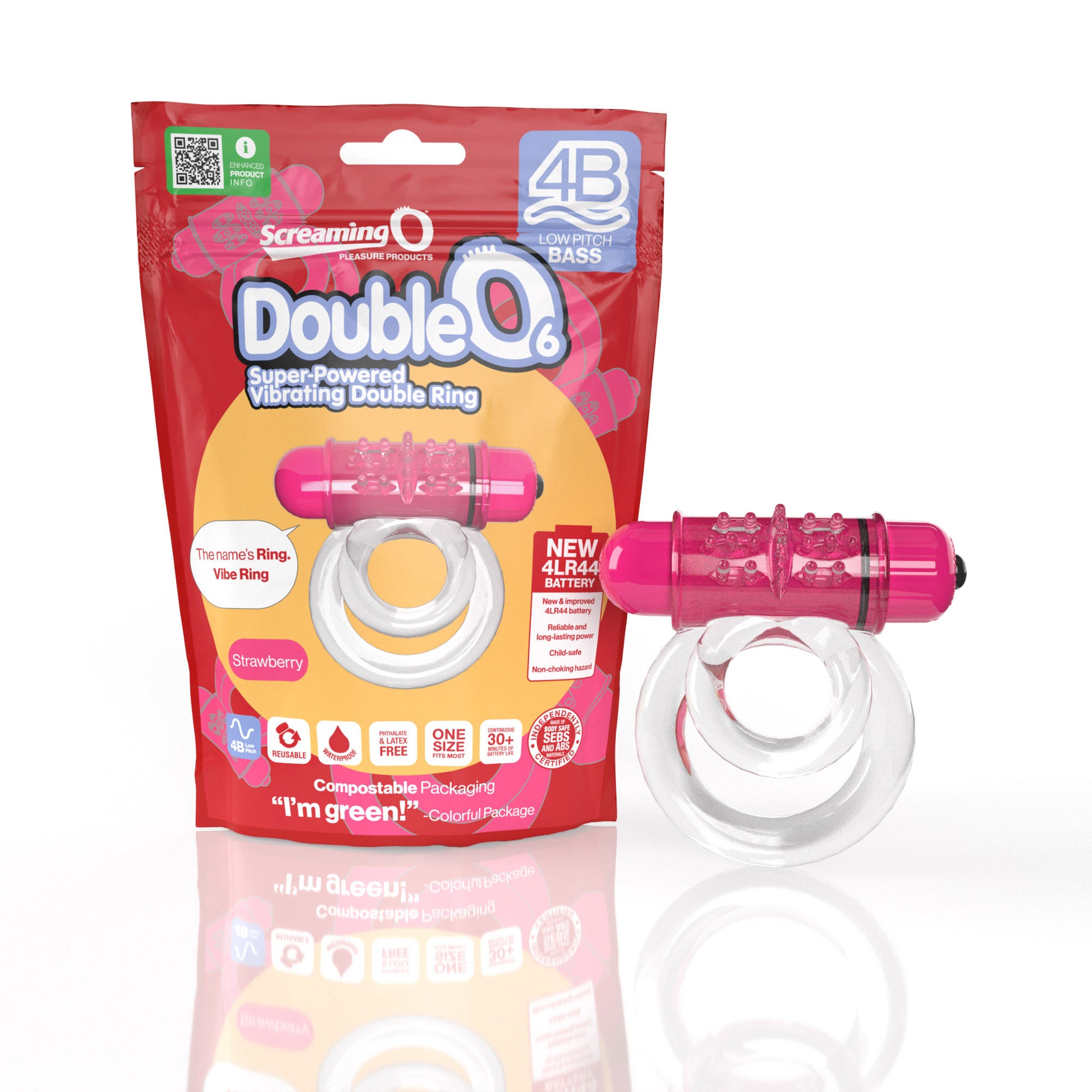 Screaming O 4b - Double O Super Powered Vibrating  Double Ring - Strawberry SO-4BD6-ST