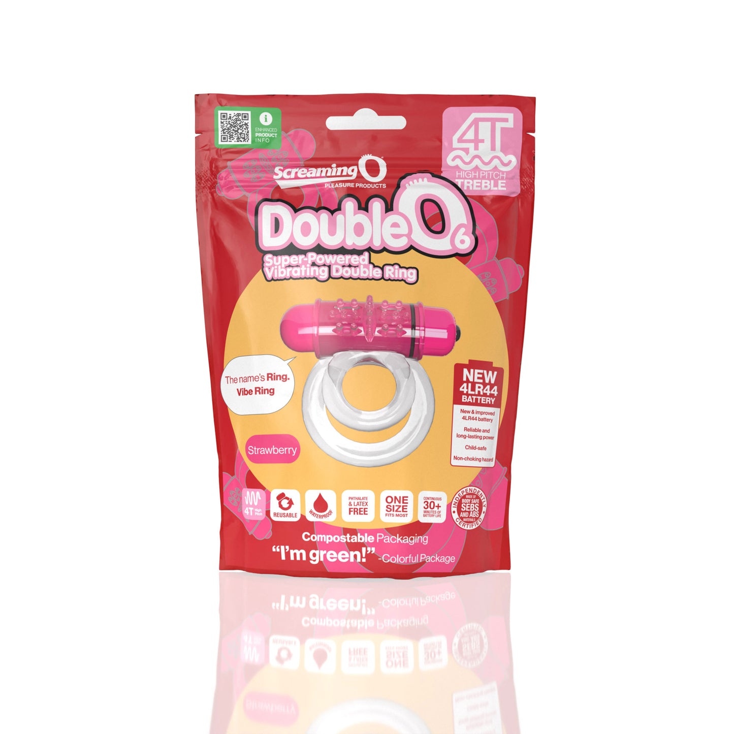 Screaming O 4t - Double O 6 Super Powered   Vibrating Double Ring - Strawberry SO-4TD6-ST