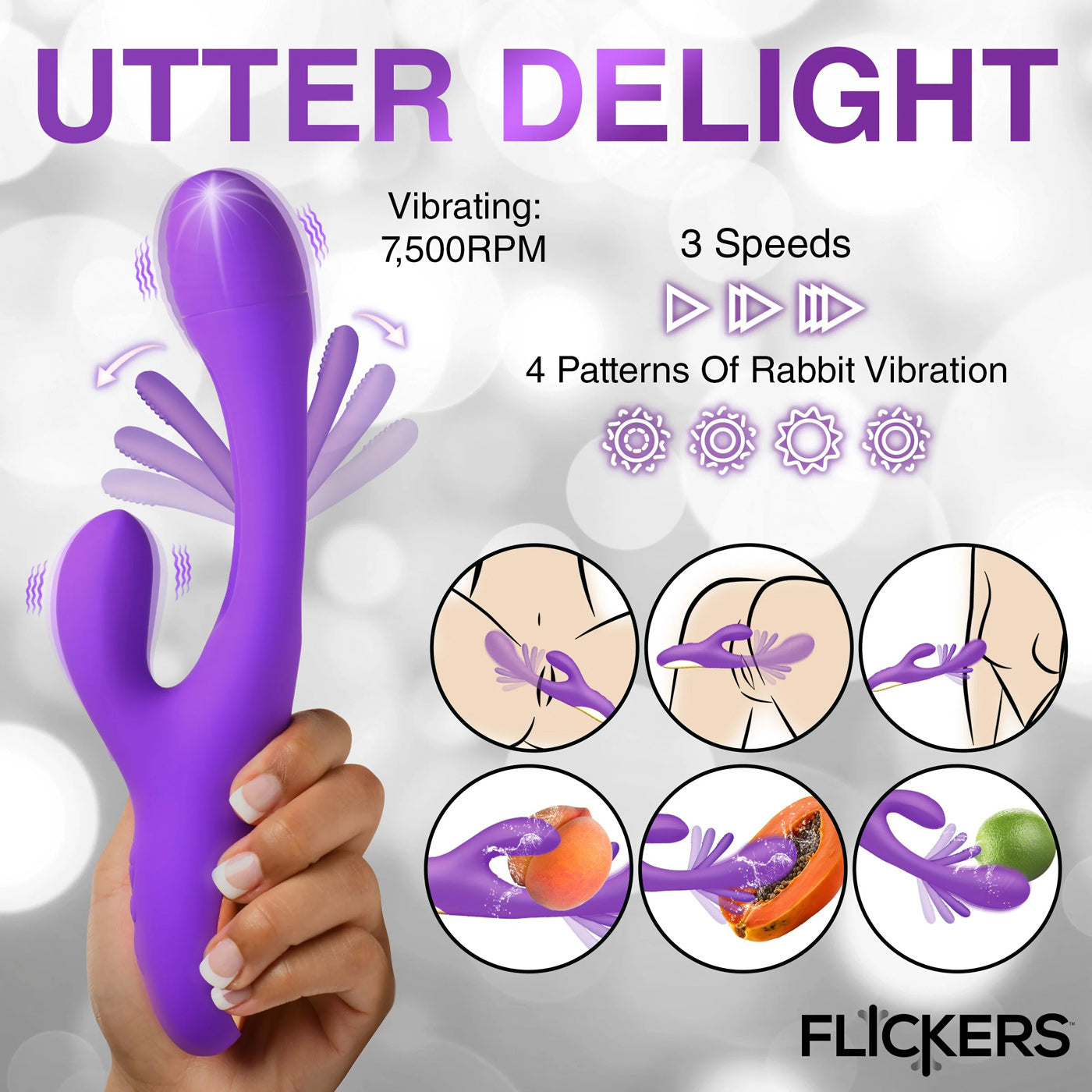 Tri-Flick Flicking Silicone Rabbit Vibrator -  Purple INM-AH411