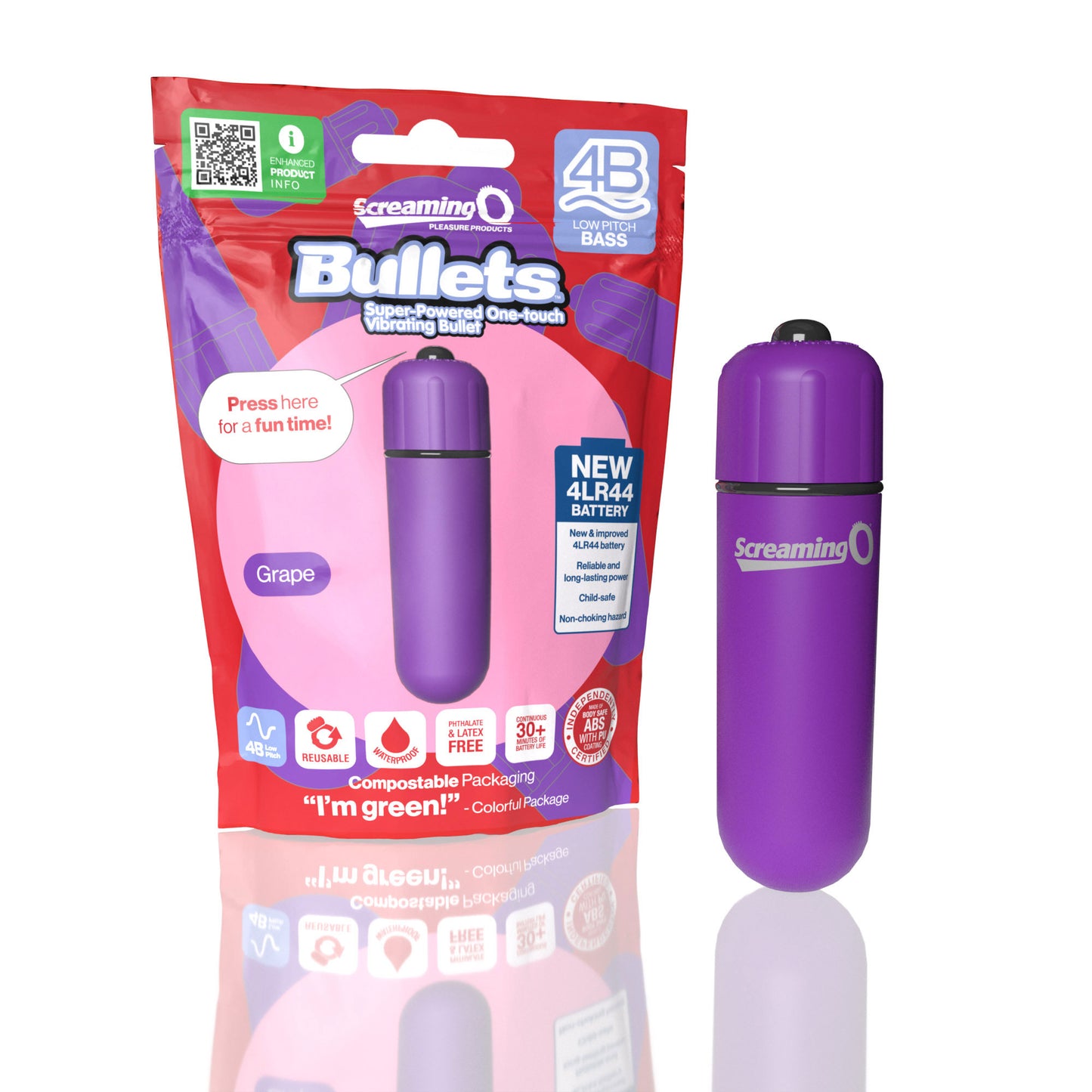 Screaming O 4b - Bullet - Super Powered One Touch  Vibrating Bullet - Grape SO-4BBUL-GP