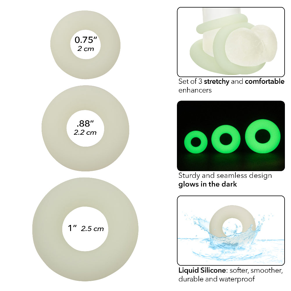 Alpha Glow-in-the-Dark Liquid Silicone 3 Ring Set  - White SE1492332