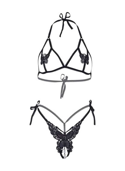 Butterfly Bra and Panty Set - One Size - Black LA-81655BLKOS