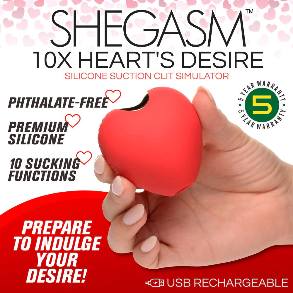 Shegasm 10x Heart Desire Silicone Suction Clit  Stimulator - Red INM-AG945