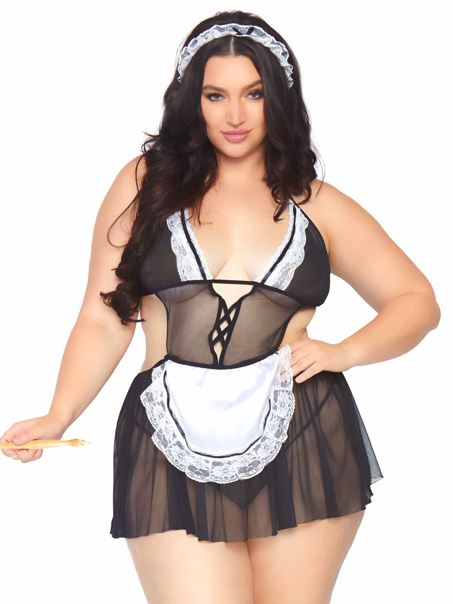 3 Pc Fantasy French Maid - 1x/2x - Black/white LA-87028XBL1X2