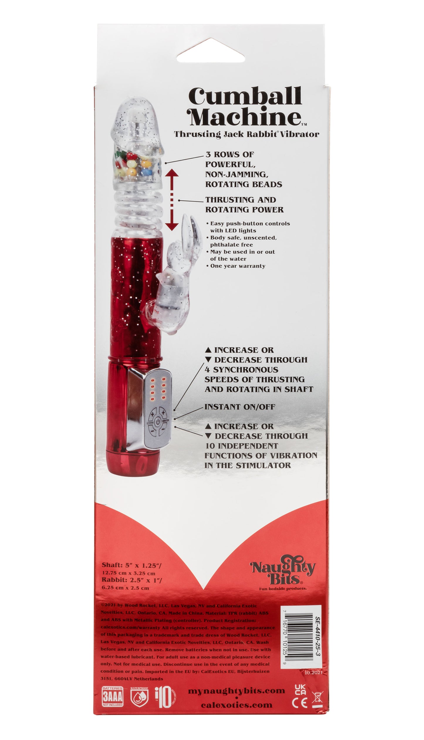 Naughty Bits Cumball Machine Thrusting Jack  Rabbit Vibrator - Red SE4410253