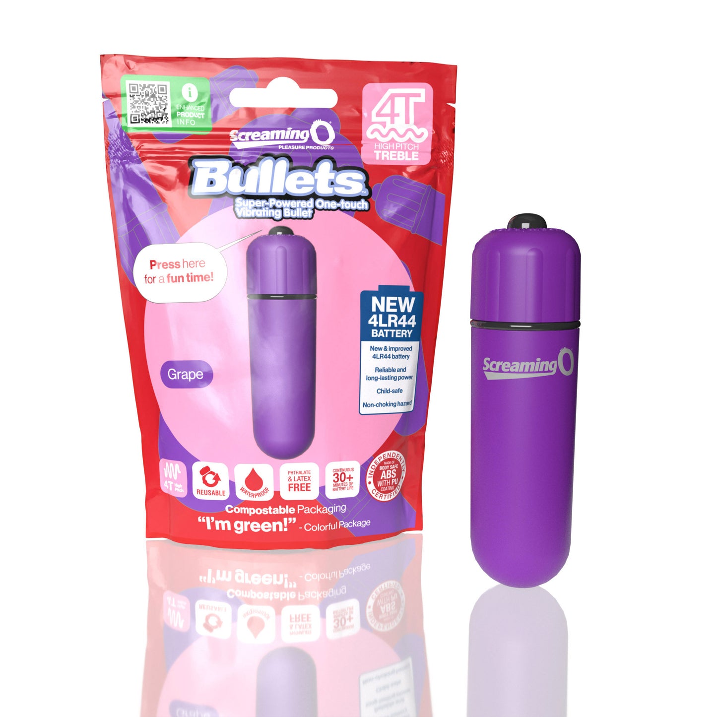 Screaming O 4t - Bullet - Super Powered One Touch  Vibrating Bullet - Grape SO-4TBUL-GP