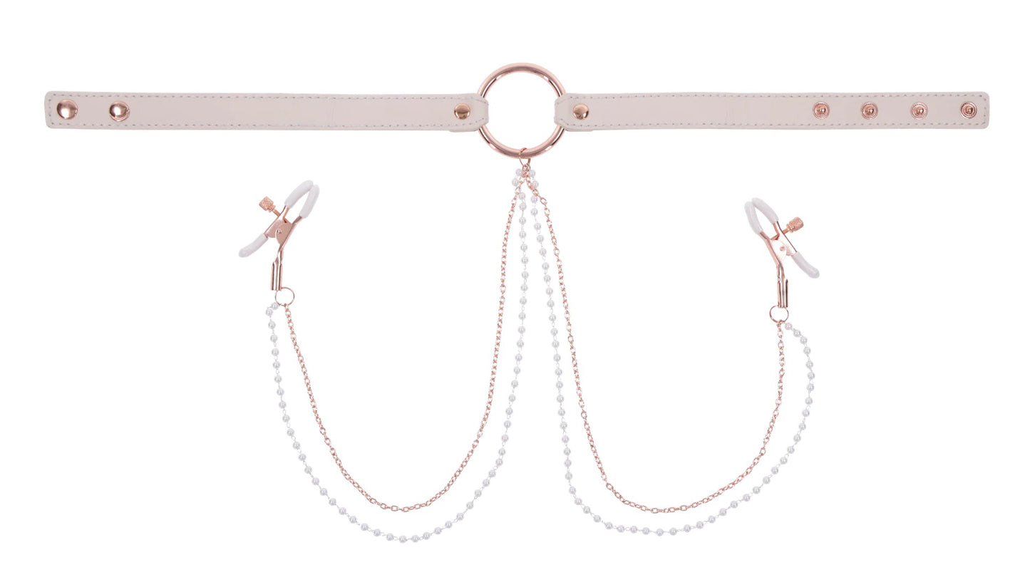 Peaches N Creame Collar With Nipple Clamps - Pink SS09963