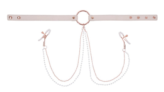 Peaches N Creame Collar With Nipple Clamps - Pink SS09963