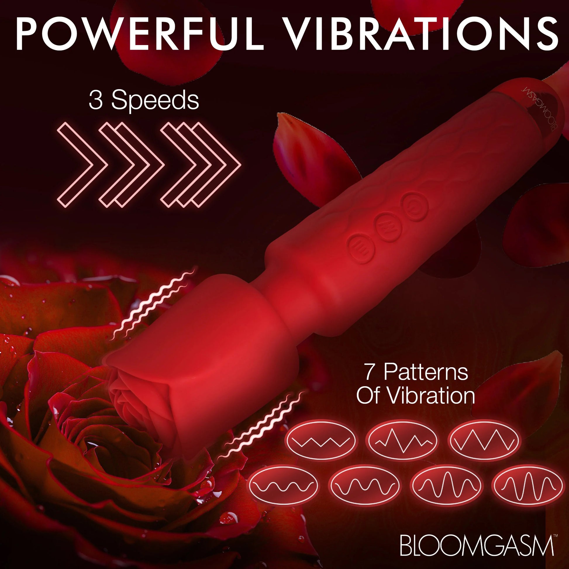 Pleasure Rose 10x Silicone Wand With Rose  Attachment - Red INM-AH318