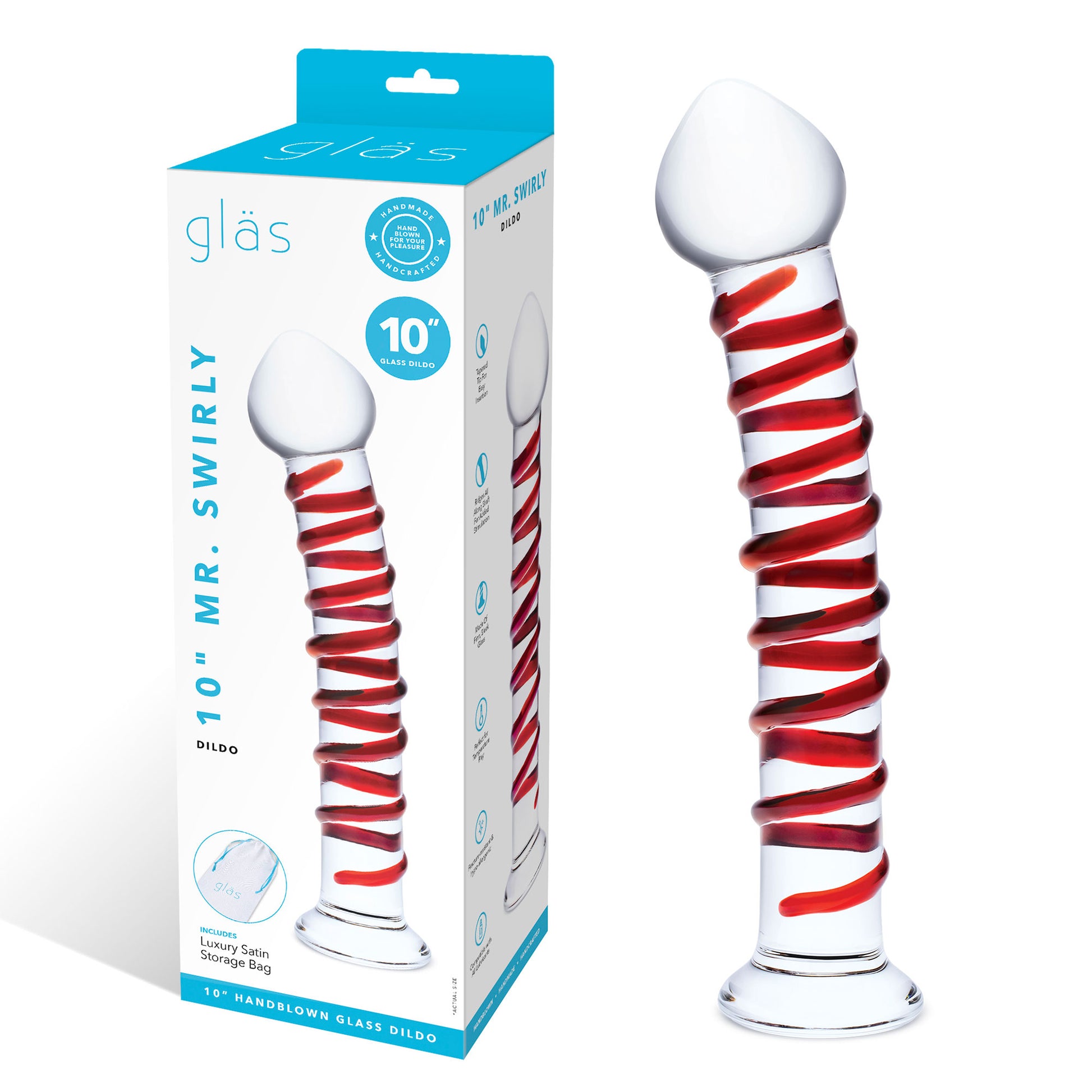 10 Inch Mr. Swirly Dildo - Red/clear GLAS-508