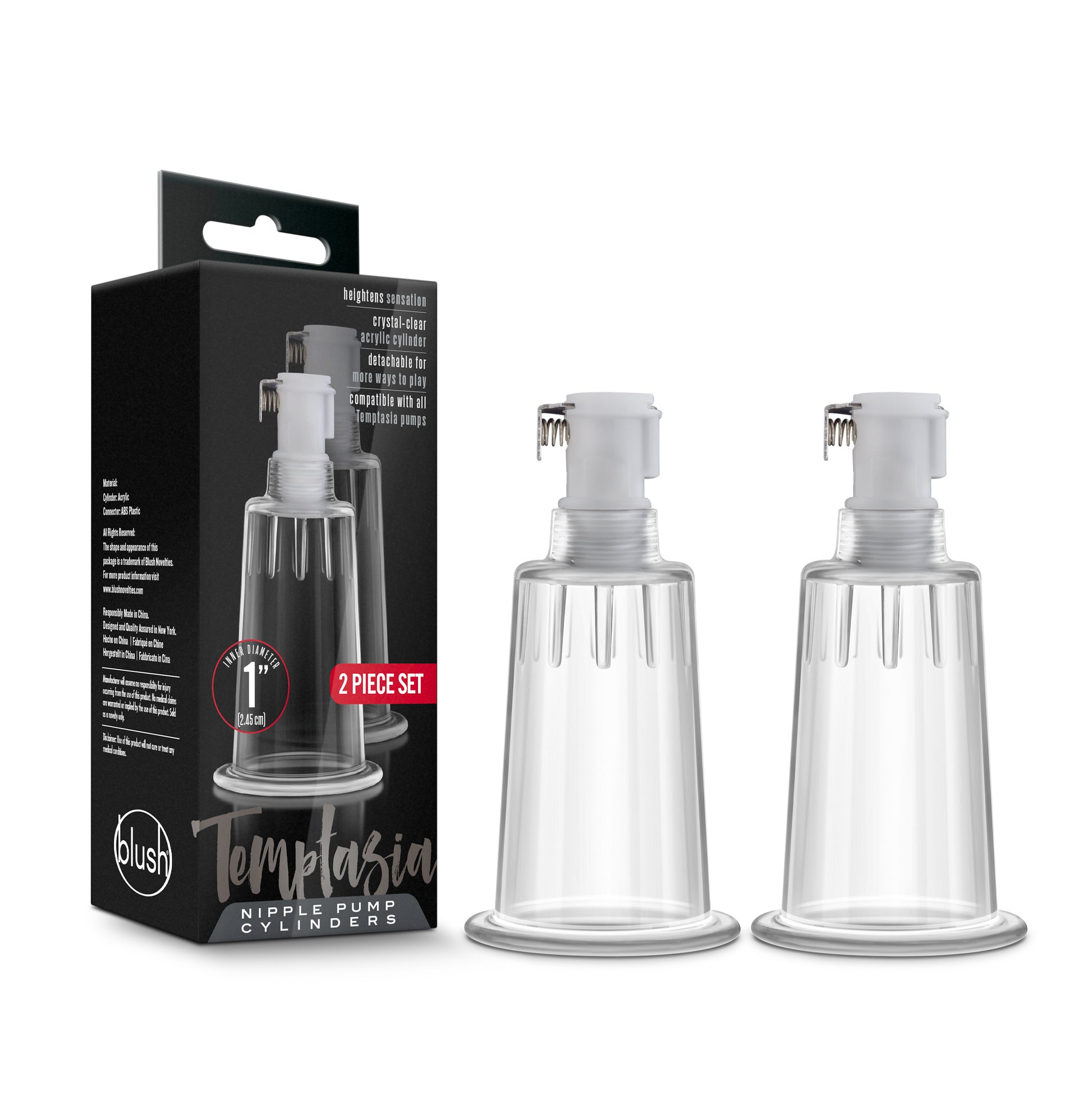 Temptasia  Nipple Pumping Cylinders  Set of 2 (1 Inch Diameter) - Clear BL-09711