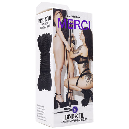 Merci - Bind and Tie - 6mm Hemp Bondage Rope - 30  Feet - Black DJ2404-38-BX