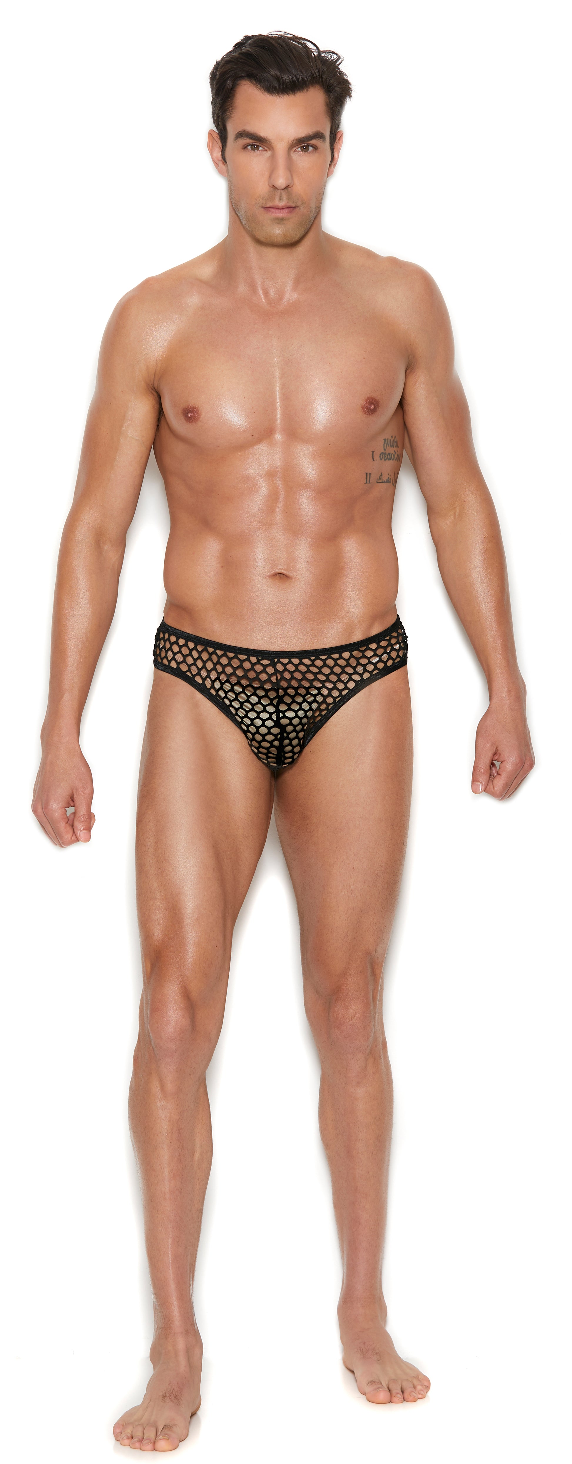 Men's Fishnet Thong Back Brief - Large/xlarge -  Black EM-82928BLKLXL