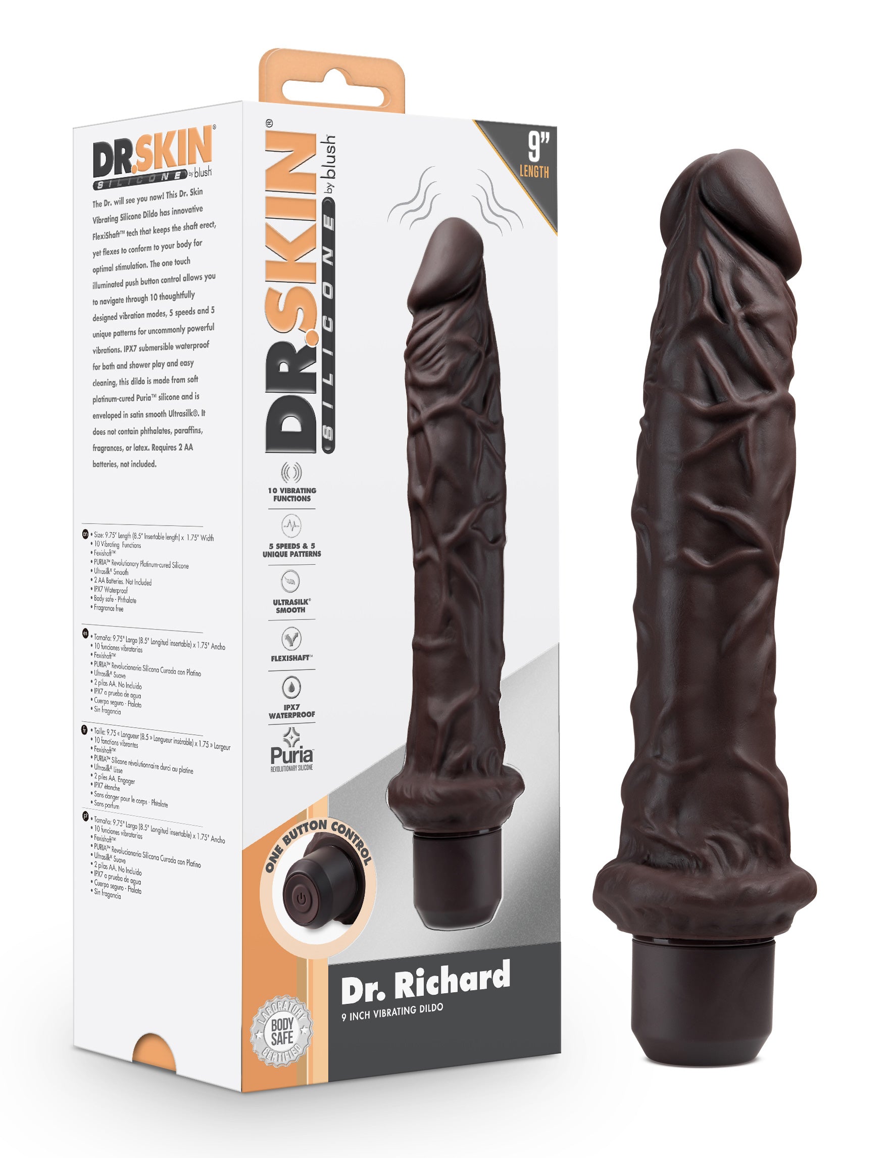 Dr. Skin Silicone - Dr. Richard - 9 Inch Vibrating Dildo - Brown BL-12336