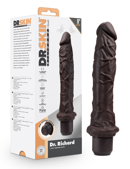 Dr. Skin Silicone - Dr. Richard - 9 Inch Vibrating Dildo - Brown BL-12336