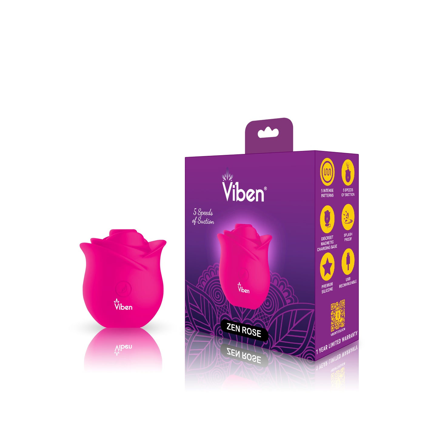 Zen Rose - Hot Pink - Handheld Rose Clitoral and Nipple Stimulator VB-75011