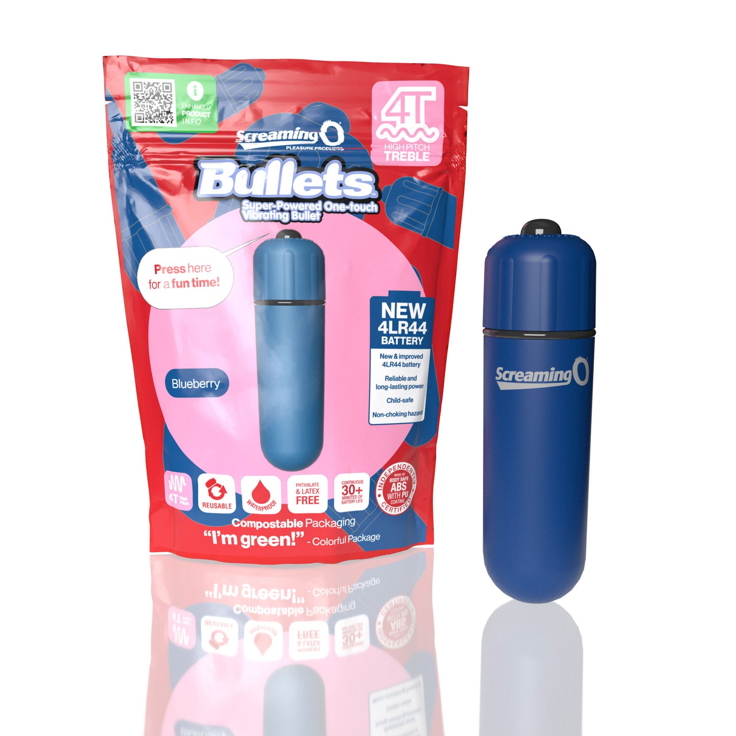 Screaming O 4t - Bullet - Super Powered One Touch  Vibrating Bullet - Blueberry SO-4TBUL-BB