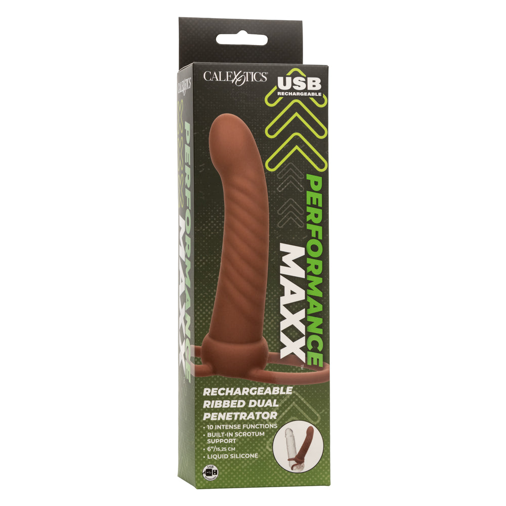 Performance Maxx Rechargeable Ribbed Dual  Penetrator - Brown SE1634113