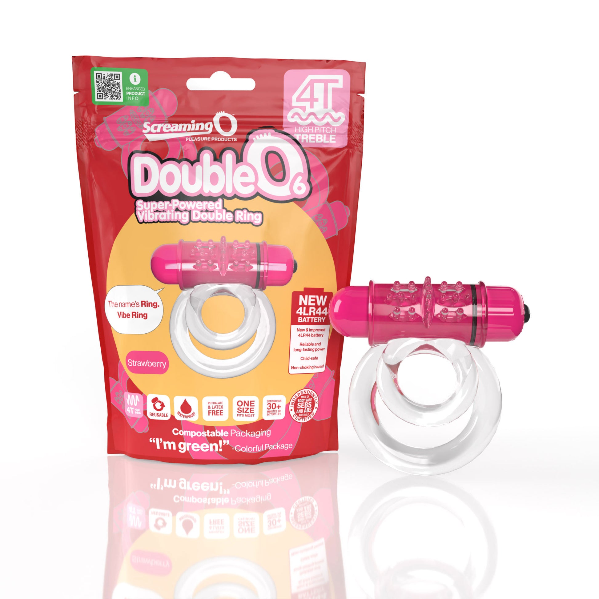 Screaming O 4t - Double O 6 Super Powered   Vibrating Double Ring - Strawberry SO-4TD6-ST