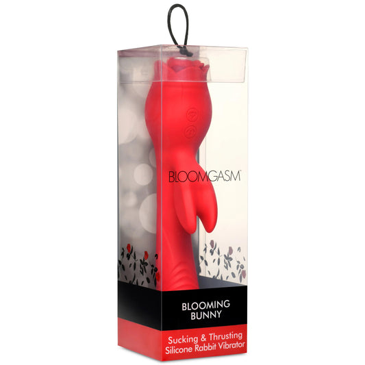 Blooming Bunny Sucking and Thrusting Silicone  Rabbit Vibrator - Red INM-AH311