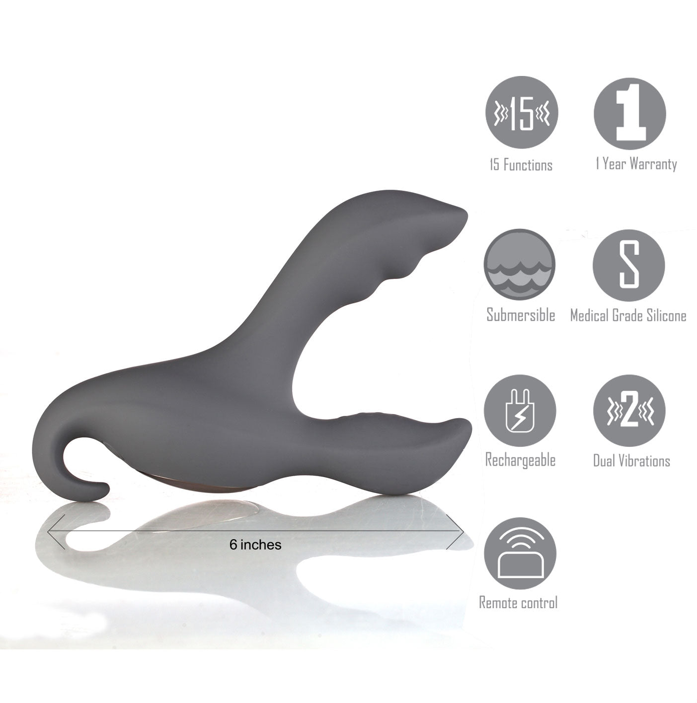 Apollo 15-Function Remote Control Prostate  Massager - Grey MTMA108