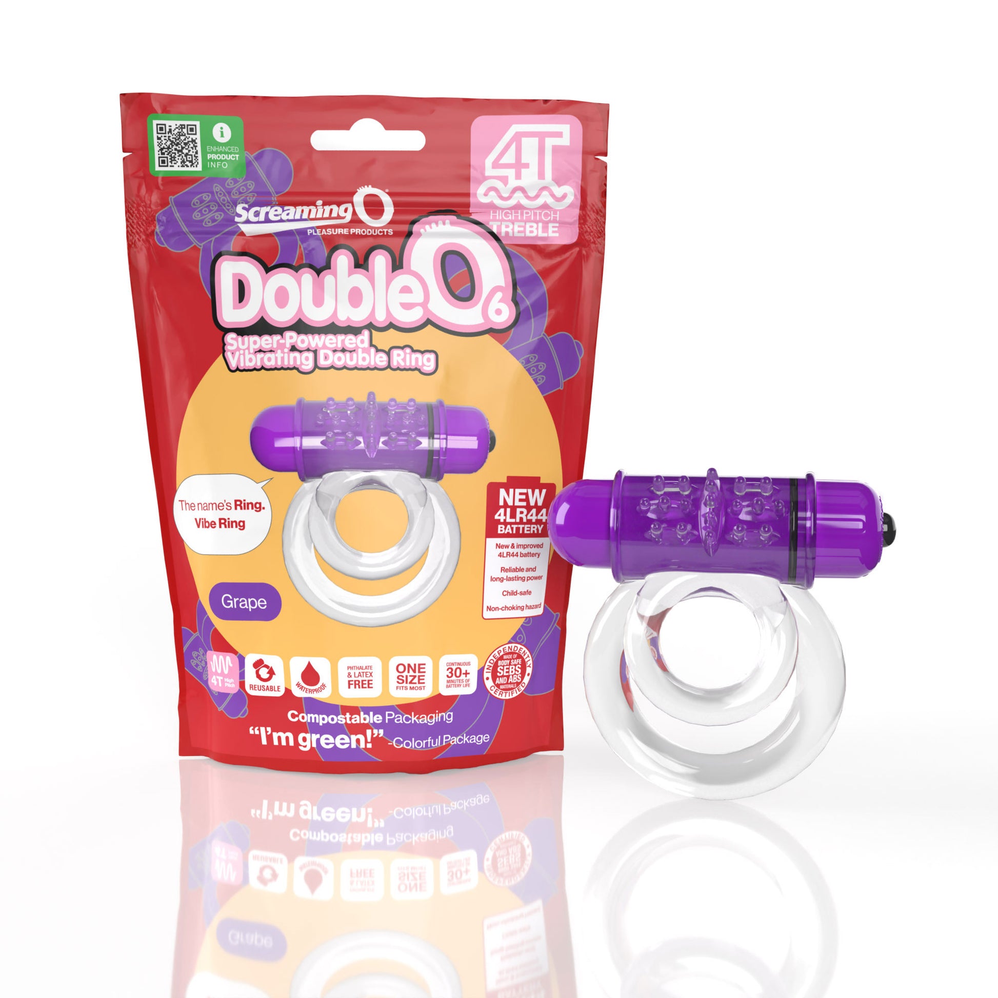 Screaming O 4t - Double O 6 Super Powered   Vibrating Double Ring - Grape SO-4TD6-GP